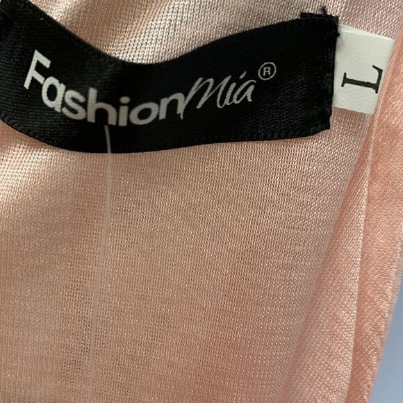 Fashion Mia Large Scoop Neck Short Sleeve Tie Back Peach Gray Floral Maxi Dress - Picture 12 of 14